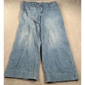 Code Bleu Jeans Women's 16 Blue Denim Wide Leg Crop Faded Stretch High Rise